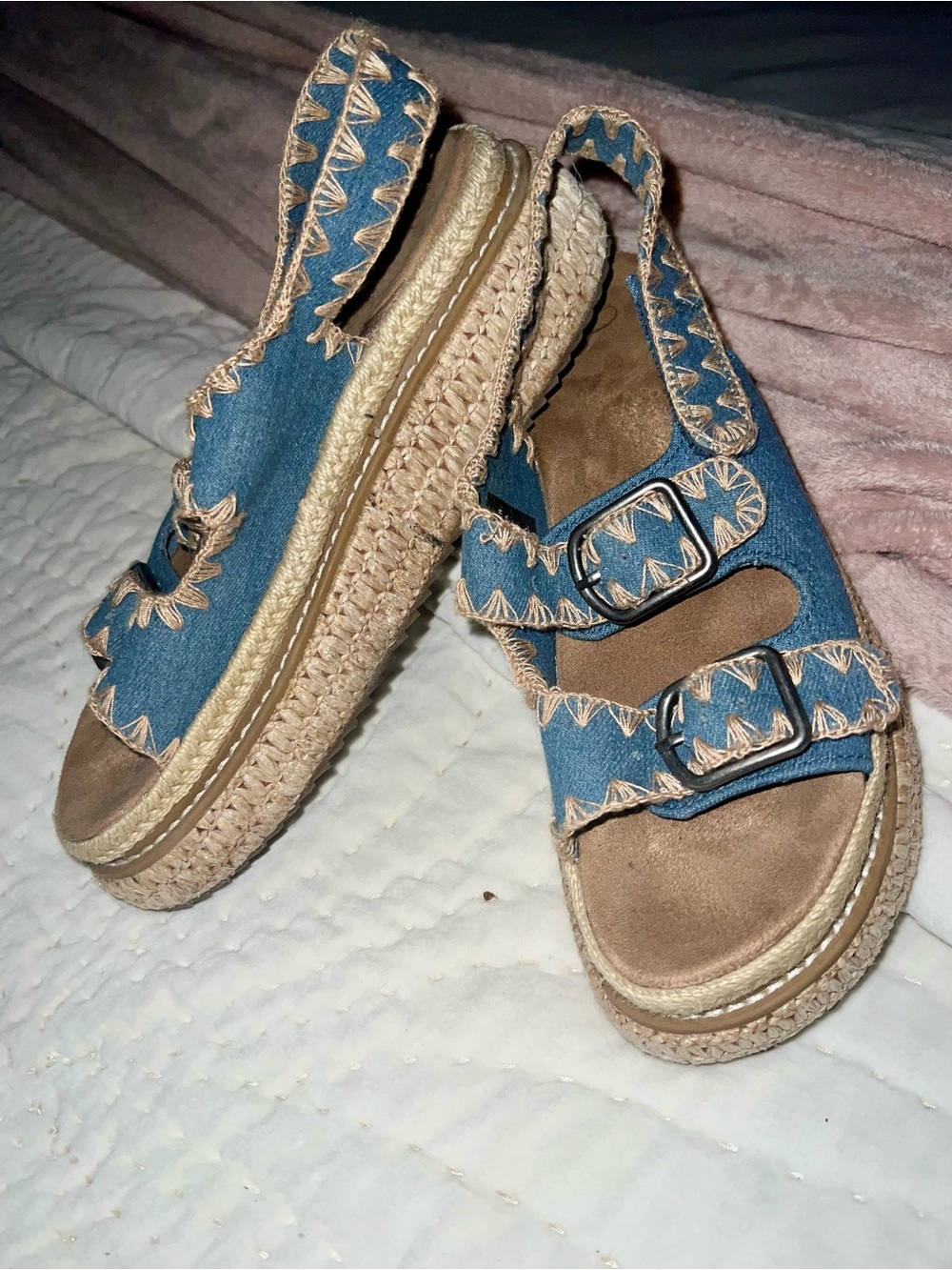 Women’s Blue Denim Espadrille Platform Sandals